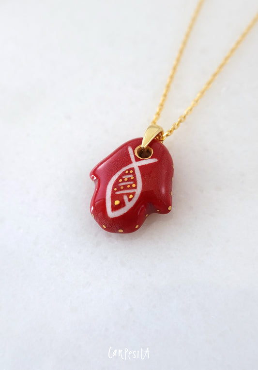 Kırmızı Hamsa Kolye