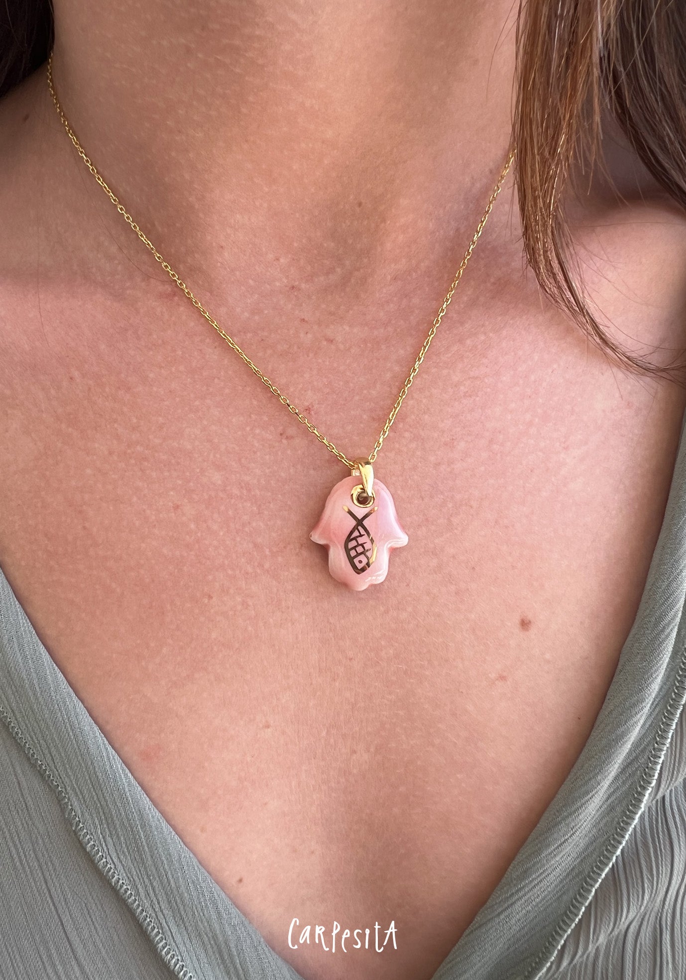 Pembe Hamsa Kolye