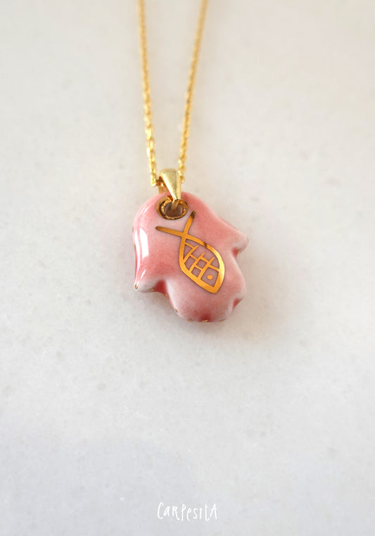 Pembe Hamsa Kolye