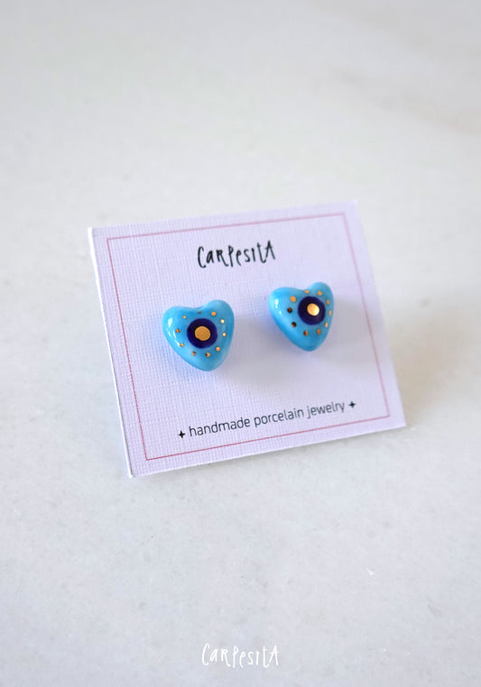 Mini Nazarlıklı Kalp Küpe
