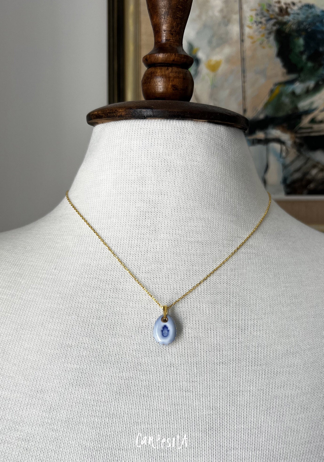 Mini Mavi Hamsa Kolye