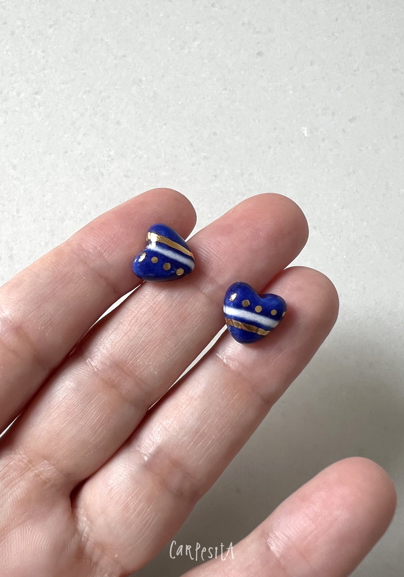 Mini Kalp Küpe, Lacivert Çizgili