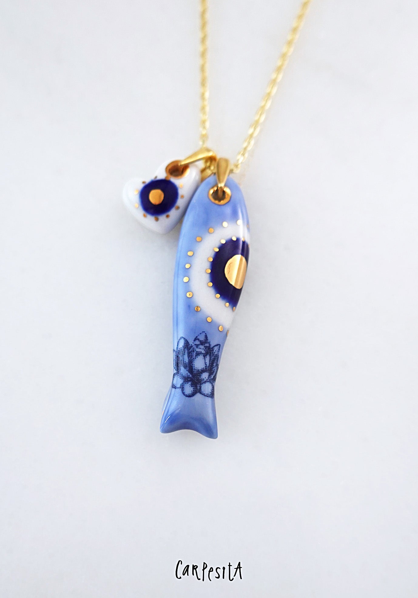 Evil Eye Patterned Fish Necklace 18