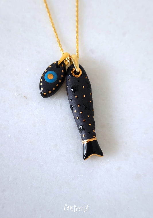 Siyah Yıldızlı Balık Kolye