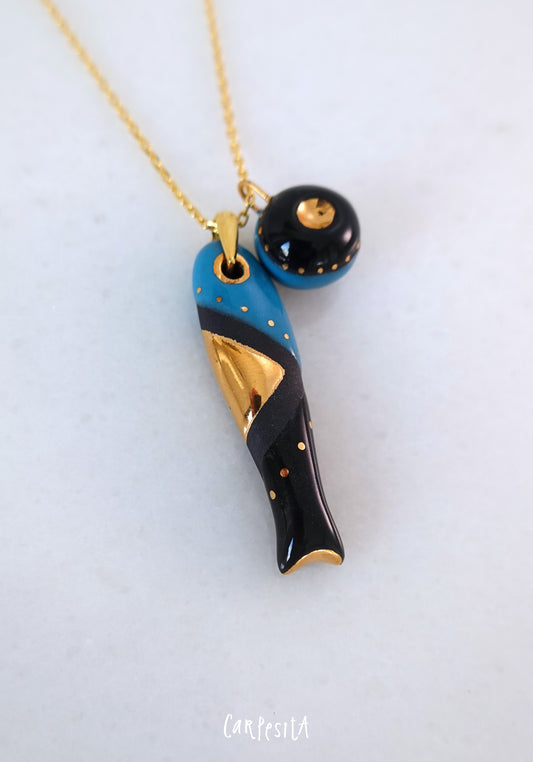 Siyah Mavi Balık Kolye