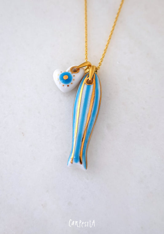 Mavi Çizgili Balık Kolye