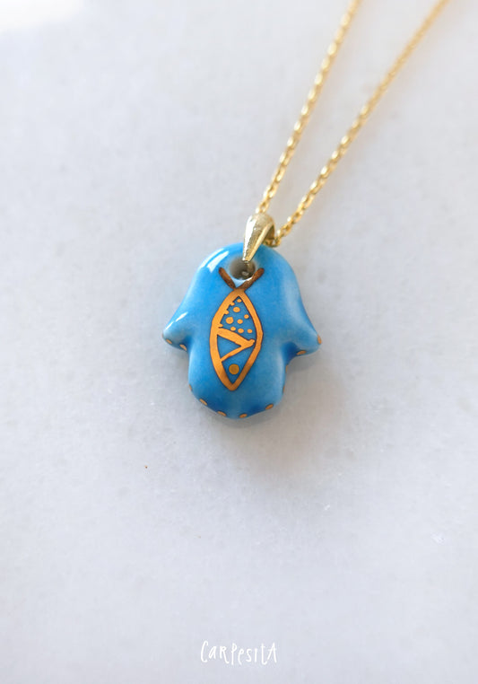 Mavi Hamsa Kolye