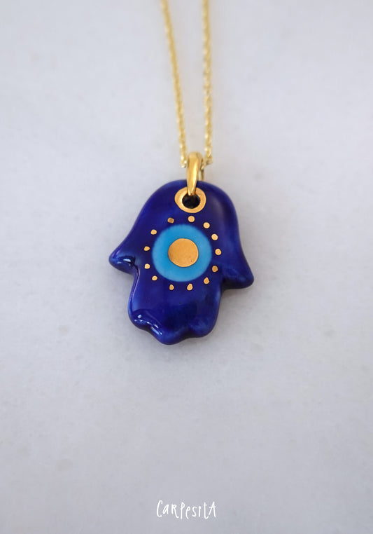 Büyük Lacivert Nazarlık Hamsa Kolye