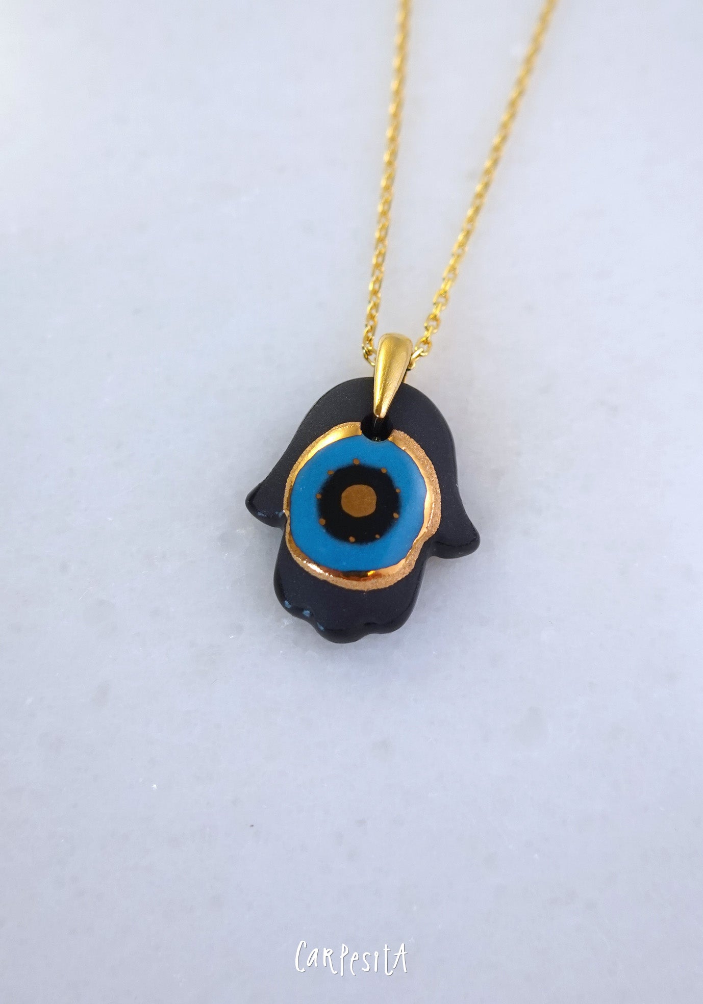 Siyah Hamsa Nazarlık Kolye