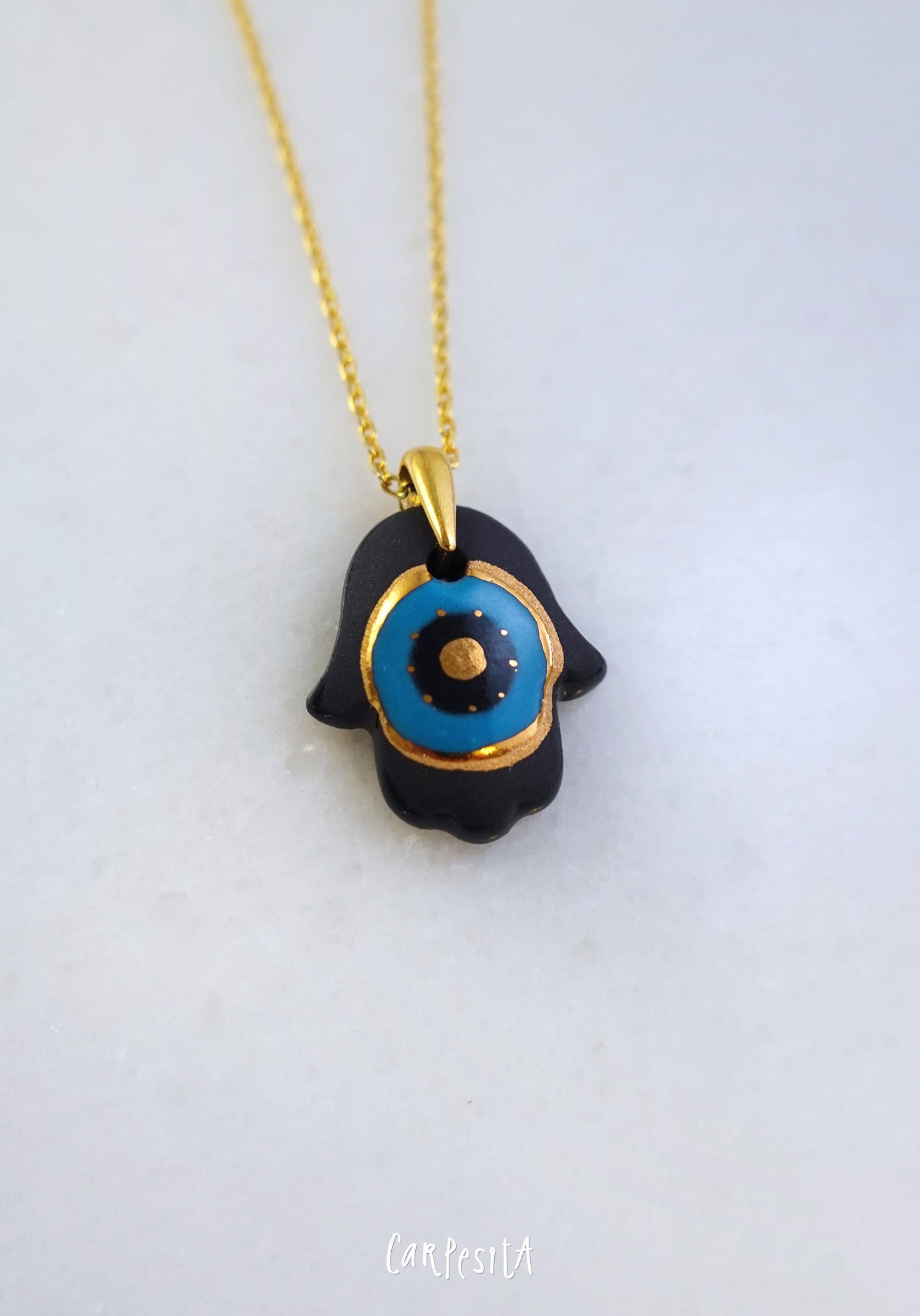 Siyah Hamsa Nazarlık Kolye