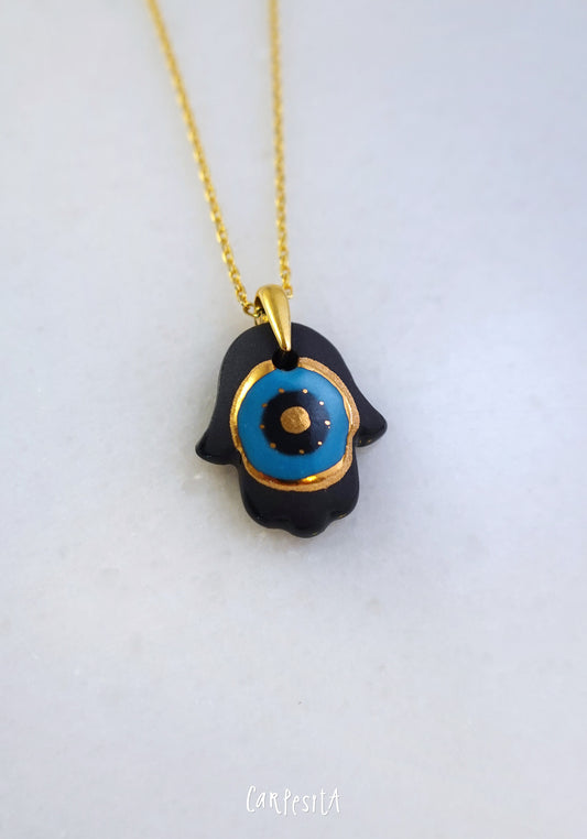 Siyah Hamsa Nazarlık Kolye