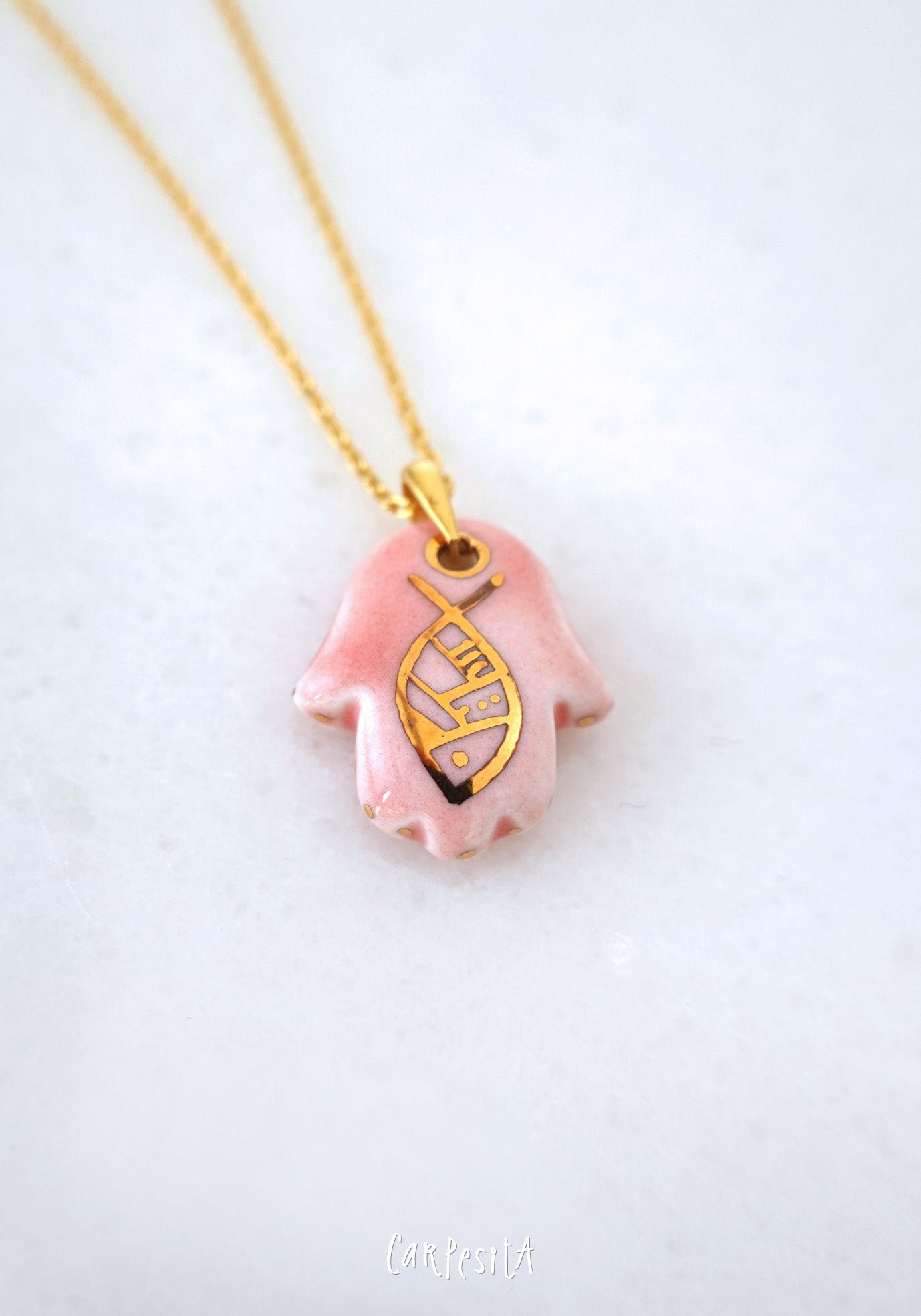 Pembe Balıklı Hamsa Kolye