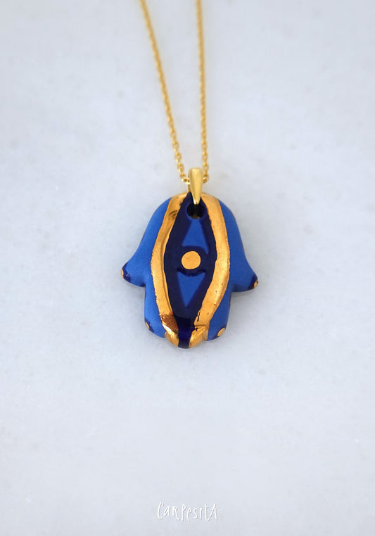 Büyük Mavi Nazarlık Hamsa Kolye