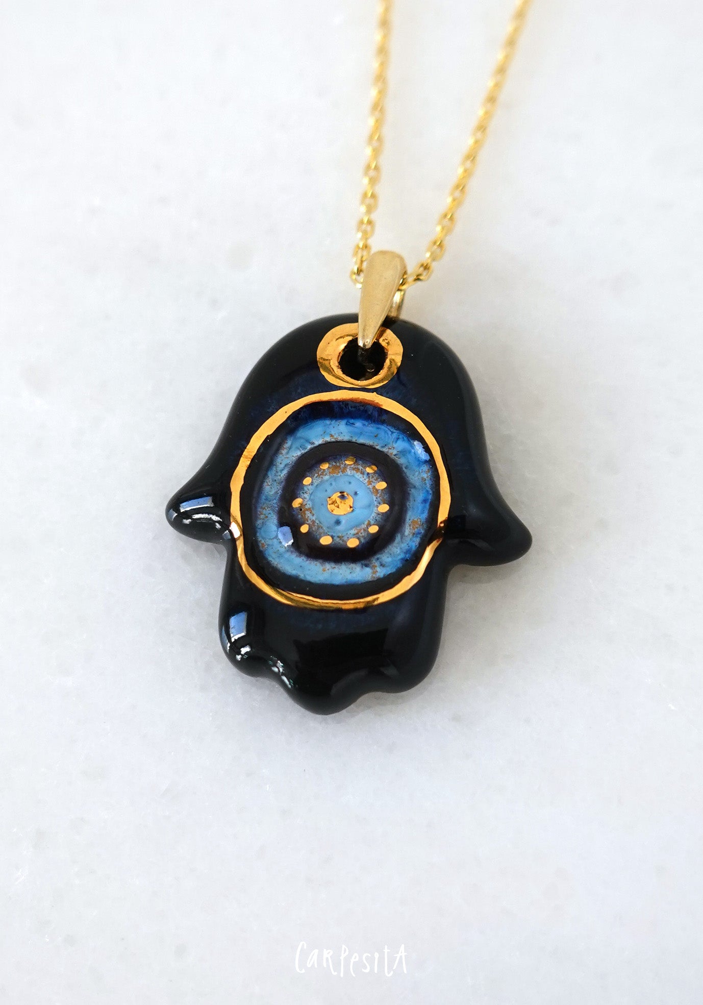 Büyük Siyah Boyutlu Hamsa Kolye