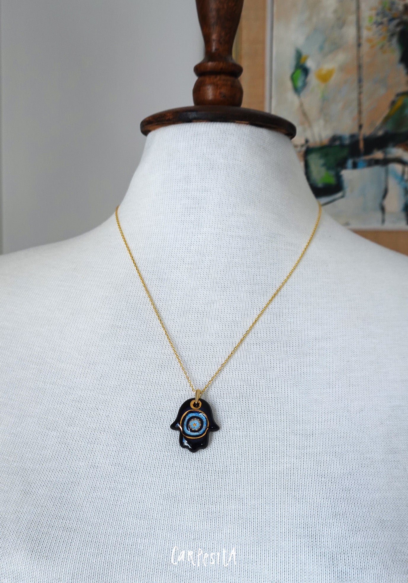 Büyük Siyah Boyutlu Hamsa Kolye