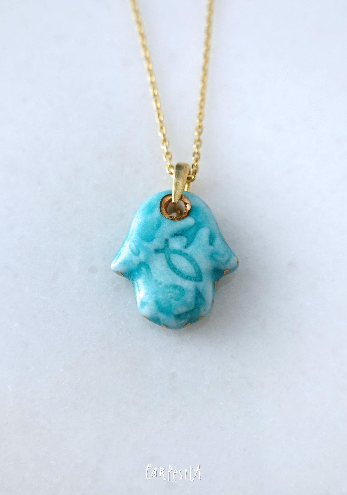 Yeşil Baskılı Hamsa Kolye